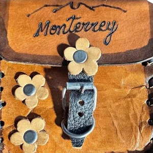 Vintage Mexican Leather Crossbody‎ Bag Monterrey Souvenir Hand-Stitched Floral thumbnail 4