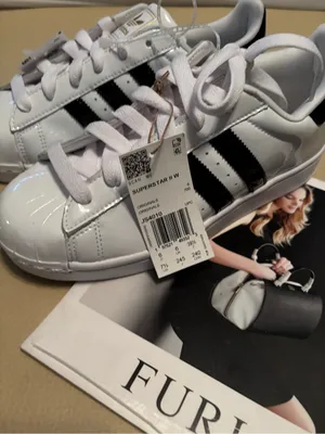 adidas White Superstar Patent Leather Sneakers with Black Stripes and Shell Toe thumbnail 4