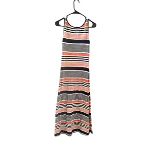 Talbots Womens Striped Lace Up‎ V-Neck Maxi Dress Navy Coral White Sleeveless XS thumbnail 4