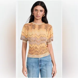 Ulla Johnson Priscilla Chevron Puff Sleeve Knit short sleeve yellow blue zigzag thumbnail 2