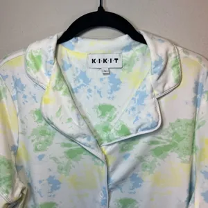KIKIT 2-Piece Short Lounge Set Pastel Tie Dye Short Sleeve Button Up Shirt Large thumbnail 4