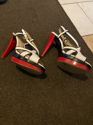 Nine & Co. White Peep-Toe Slingback Heels with Black Trim thumbnail 2