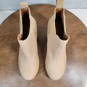 Toms Womens Kelsey Booties 6 Beige Leather Suede Round Toe Slip On Ankle Wedge thumbnail 5
