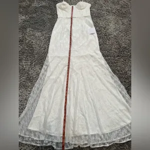 Lulus White Lace Bustier Maxi Dress – Size L – Stretch Fit Bridal Gown – New thumbnail 14