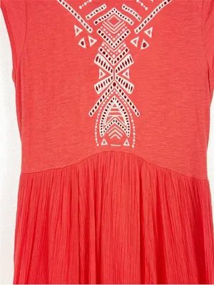 Free People cotton boho Meadows Toosaloosa Slub gauzy embroidered dress coral SZ thumbnail 3
