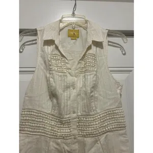Anthropologie Maeve 4 Ivory Eyelet Fit Flare Dress Button Casual Beach Preppy thumbnail 2