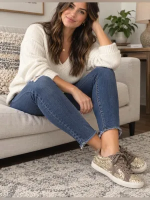 Not Rated Gold Glitter Sneakers with Taupe Accents thumbnail 2