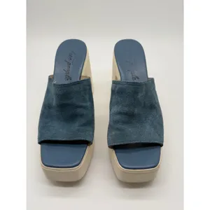 Free People Zoe Platform Sandals 39 Blue Suede Chunky Block Heel Square Toe Mule thumbnail 4