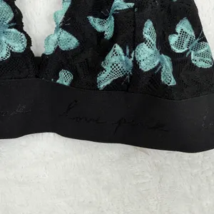 PINK Victoria's‎ Secret Black Teal Butterfly Lace Strappy Back Bralette Small thumbnail 2