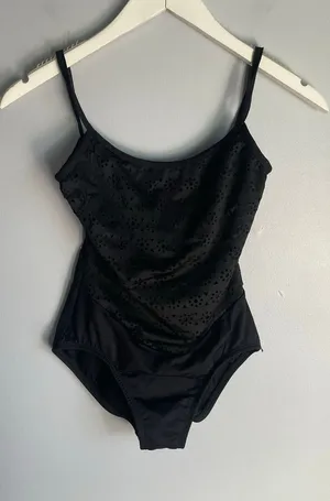 Black Eyelet Swimsuit Spaghetti Straps Lace Detail Whimsical Vacation size Small thumbnail 1
