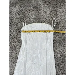 White Satin Lace Slip Dress Backless Strappy Maxi Nightgown Women’s Size S⁠ thumbnail 12