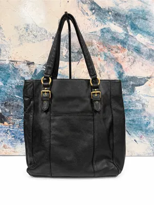 Vince Camuto Large Soft Leather Black Tote Bag Buckle Purse GREAT For Laptop thumbnail 3