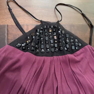 Beaded Accent Knit Halter Top Size Medium Purple Plum & Black thumbnail 3