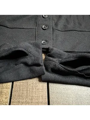 Hollister Black Ribbed Button-Up Long Sleeve Top With Thumb Holes thumbnail 7