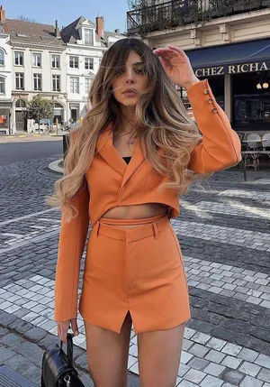 Zara 2 piece Tangerine Tied Crop Blazer and Skort thumbnail 5