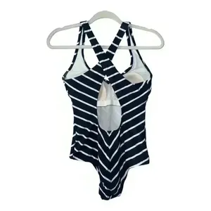 Kona Sol One Piece Blue Striped Swimsuit, Medium‎ thumbnail 3