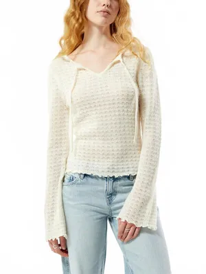 PacSun Your Favorite Diana Open Knit Tie Front Sweater Ivory Large thumbnail 4