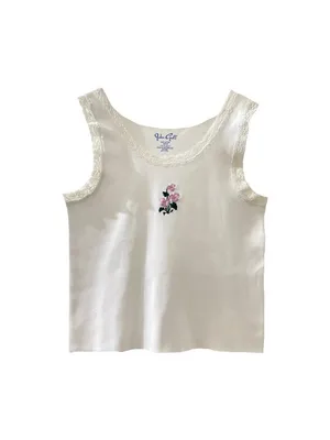 RARE Brandy Melville J. Galt Ronnie Lace floral Embroidered CropTank Top White thumbnail 4