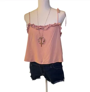 Y2K Pink Ruffle Tie Strap Crop Top Boho Babydoll‎ Cami Size Medium thumbnail 4