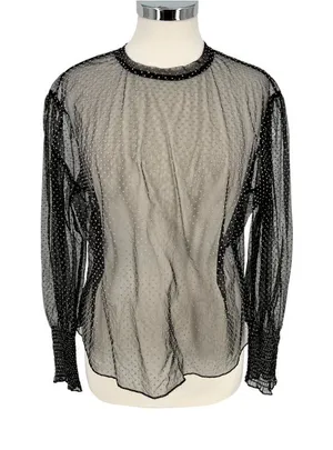 Zara Goth Romantic Sheer Black Polka Dot Long Sleeve Blouse Size Medium thumbnail 1