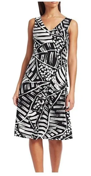 Nic+Zoe Abstract Print Sleeveless Dress‎ Women XS NWT Black White Stretch Knit thumbnail 1