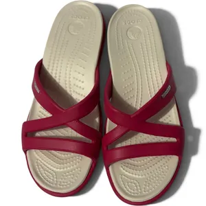 Crocs Meleen Twist Pink White Strappy Wedge Slide Sandals Womens 9 thumbnail 1