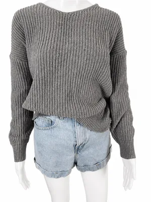 Zanzea Oversized Knit Sweater Gray Twist Front Back V Neck Chunky Cozy‎ Boho thumbnail 3