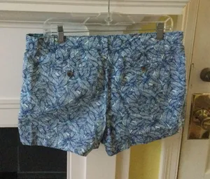 Blue Palm Leaf Print Cotton Shorts - Sz 10 thumbnail 5