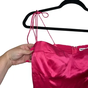 NEW NWT Reformation Marguerite 100% Silk Midi Dress In Flambe Bright Pink thumbnail 6