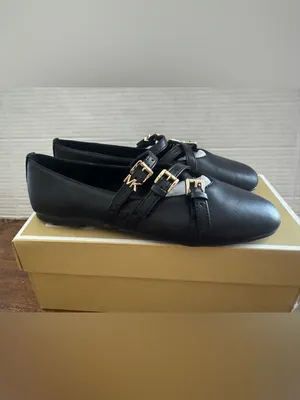 NEW Michael Kors Indy Flex Black Leather mary Jane buckle Ballet Flat shoes 5.5 thumbnail 2