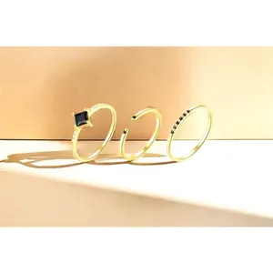 NEW 14k Gold Plated S925 Ring Black Melee Stackable Minimalist Band, Size 6‎ thumbnail 12