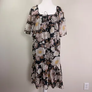 Abercrombie & Fitch Floral Floaty Trapeze Mini Dress Black Boho Tiered‎ XL NWT thumbnail 2