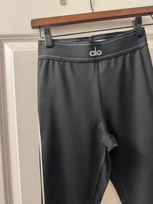 Alo Yoga Black Leggings with White Side Stripes thumbnail 3