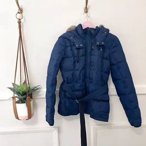 Abercrombie & Fitch Down Puffer Blue Jacket with Fur Trim Hood Size M Winter thumbnail 2