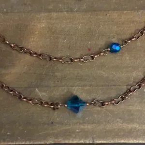 Long layered copper tone iridescent teal bead necklace thumbnail 4