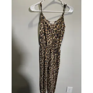 Socialite Leopard Print‎ Jumpsuit XS Brown Animal Print Spaghetti Strap Knit thumbnail 2