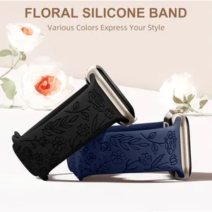 Unbranded Apple iWatch 9/8/7 SE Engraved Rose Floral 34mm‎ Silicone Watch Band thumbnail 7