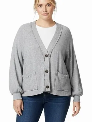 Zenana Oversized Cardigan‎ Womens 1X Gray Button Down Pockets Cozy Minimalist thumbnail 1