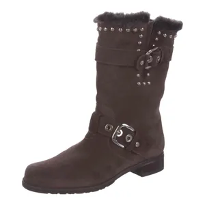 Stuart Weitzman Suede Studded Accent Moto Boots Mid Calf Size 7 Pre-Loved thumbnail 2
