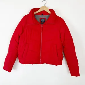 Abercrombie & Fitch Red Quilted Puffer Jacket Crop High Neck Cozy Y2K thumbnail 1