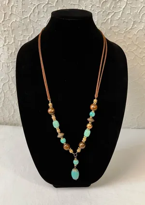 Vintage Single Strand Women's Necklace Beaded Bohemian Handmade Turquoise Retro thumbnail 1
