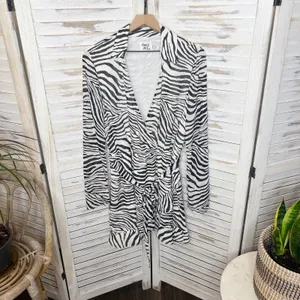 PRINCESS POLLY Women's 10 Marty Long Sleeve Faux Wrap Mini Dress Zebra Belted thumbnail 15