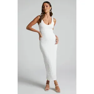 Showpo Dress Women 10 White Bodycon Textured Popcorn Midi Scoop Neck‎ Sleeveless thumbnail 2