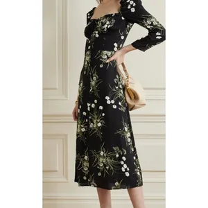Reformation Fairway Floral Print Crepe Midi Dress Black Floral Flowers Sz 4 NWOT thumbnail 2