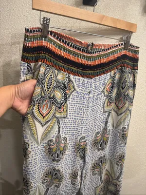 Lulumari Boho Linen Wide Leg Pants PA51260 Blue Multi S thumbnail 9