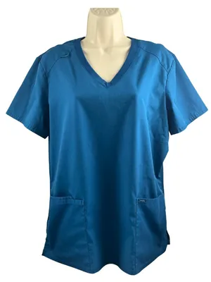 Landau Proflex Scrub Top Women's Large Blue V Neck Stretch Medical Uniform thumbnail 1