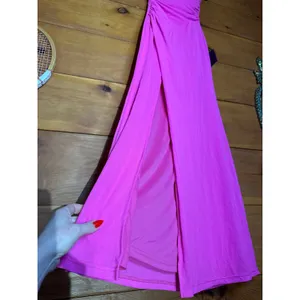 NWT Lulus Epitome of Allure Hot Pink Mesh Strapless Ruched Maxi Dress Gala Sz S thumbnail 4