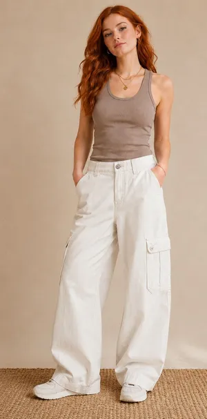 Vintage Levi's SilverTab White Cargo Pants 11M Wide Leg Y2K Utility thumbnail 1