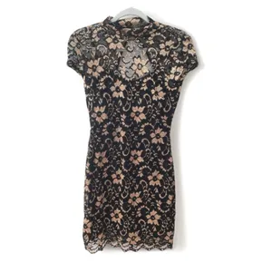 No Boundaries Y2K Black Gold Lace Dress Sheer Overlay M Whimsigoth Vampy Clubwear Party thumbnail 3
