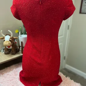 David Warren Petites Vintage Red Sequin V-Neck Cap Sleeve Sheath Dress Size 4P thumbnail 7